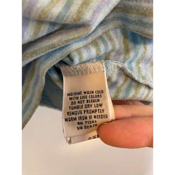 L.L.Bean Womens 2X Blue & Green Striped Long-Sleeve Top Cotton Blend - Picture 5 of 5
